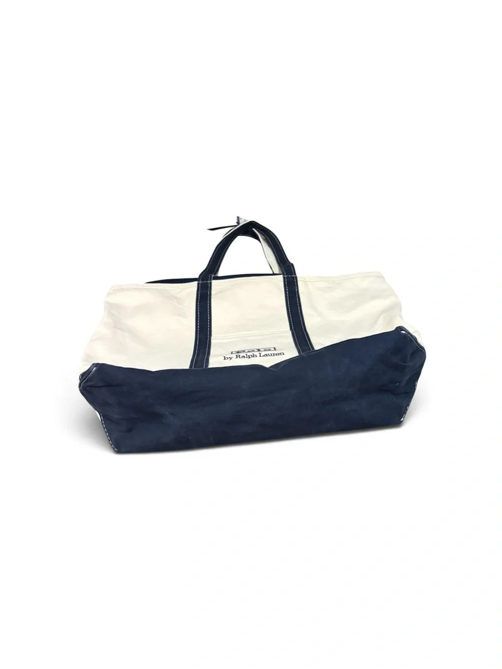 Polo by Ralph Lauren Cream and Navy Canvas Duffel Tote